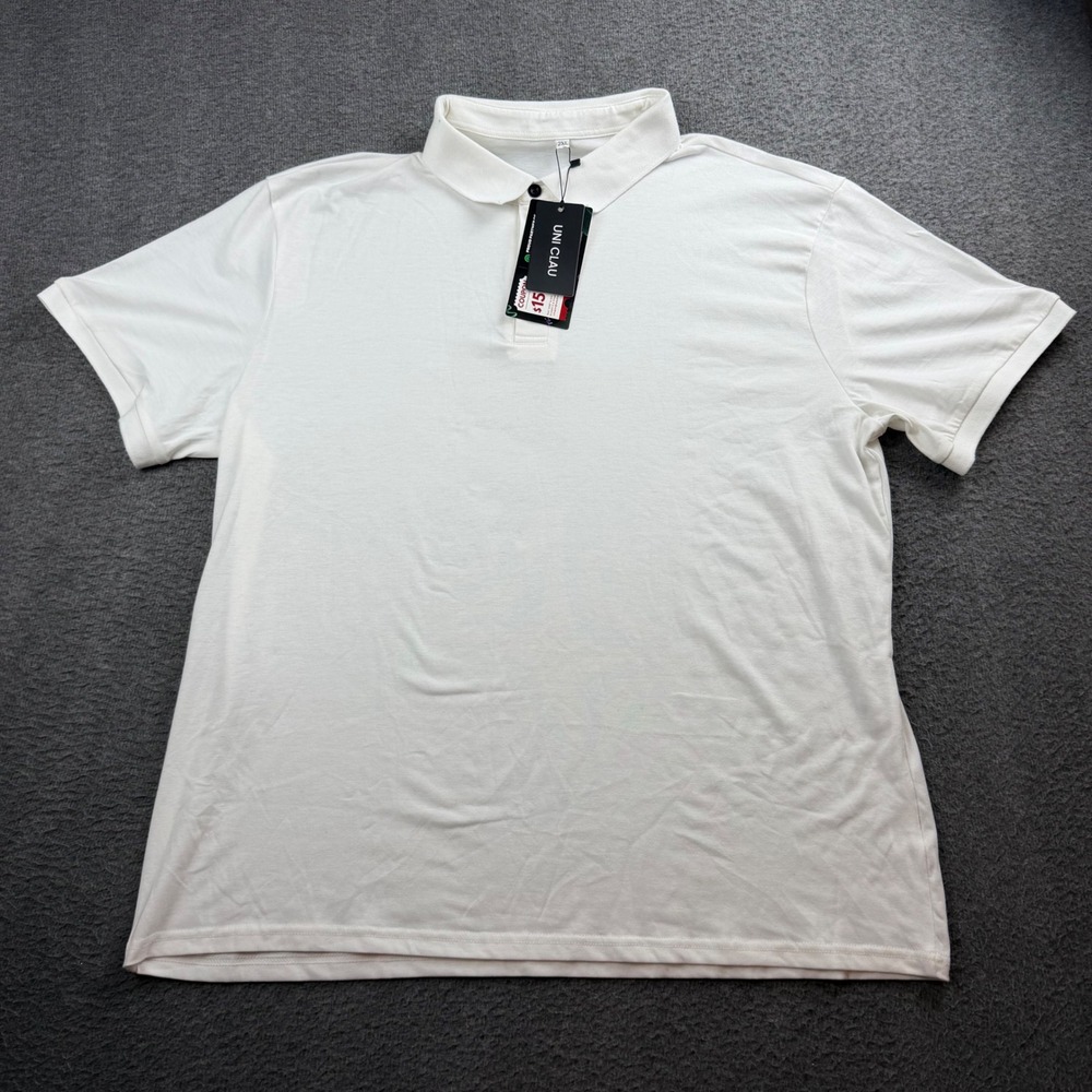 UNI CLAU Polo Shirt Men's 2XL White Short Sleeve Cotton Blend Spandex‎
